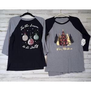 Holiday Time Women’s Small Christmas Waffle Knit 3/4 Sleeve Graphic Shirts Lot 2